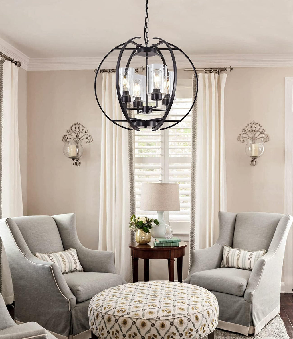 Farmhouse Black Chandelier — 4-Light - View 4