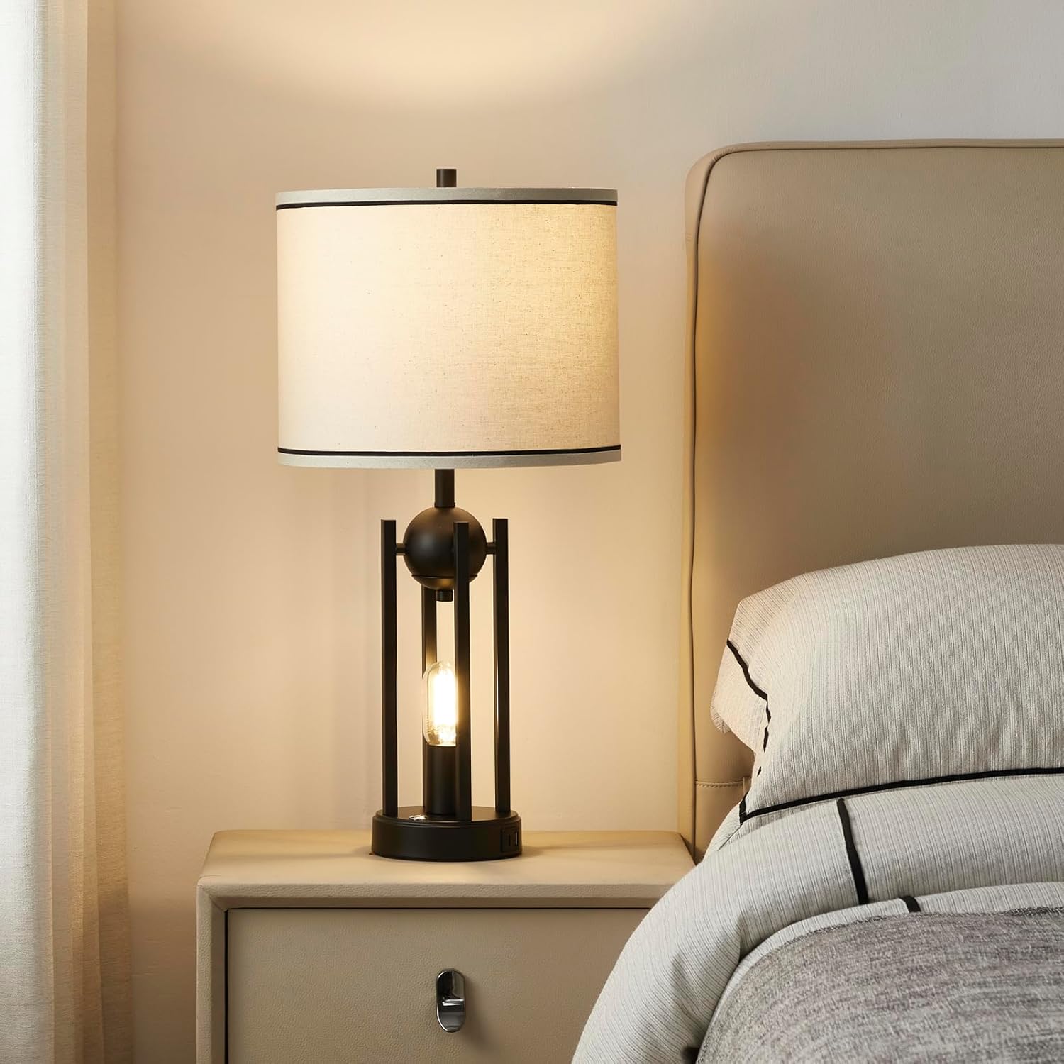 USB Farmhouse Black Bedside Lamp — 25" - View 7