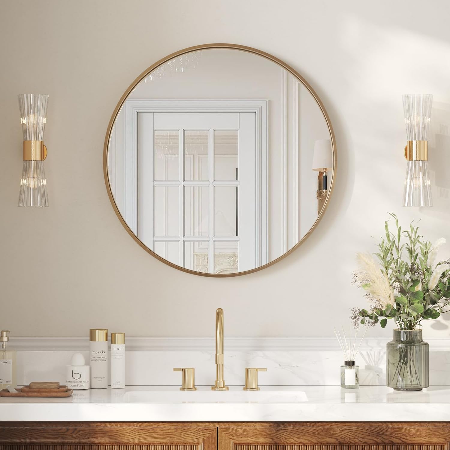Black Wall Mirror — 36" — Brush Gold