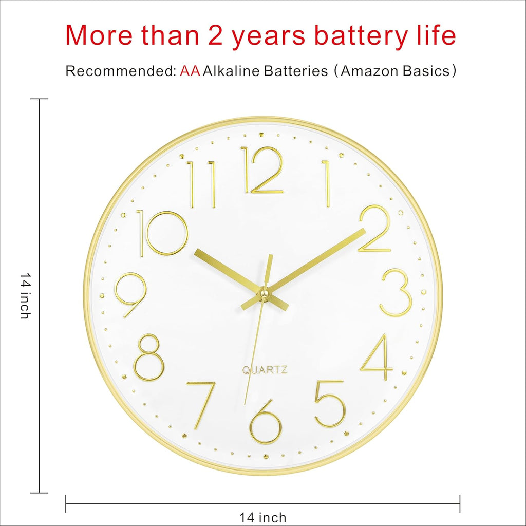 Battery Operated Luxe Beige Wall Clock — 14" - View 2