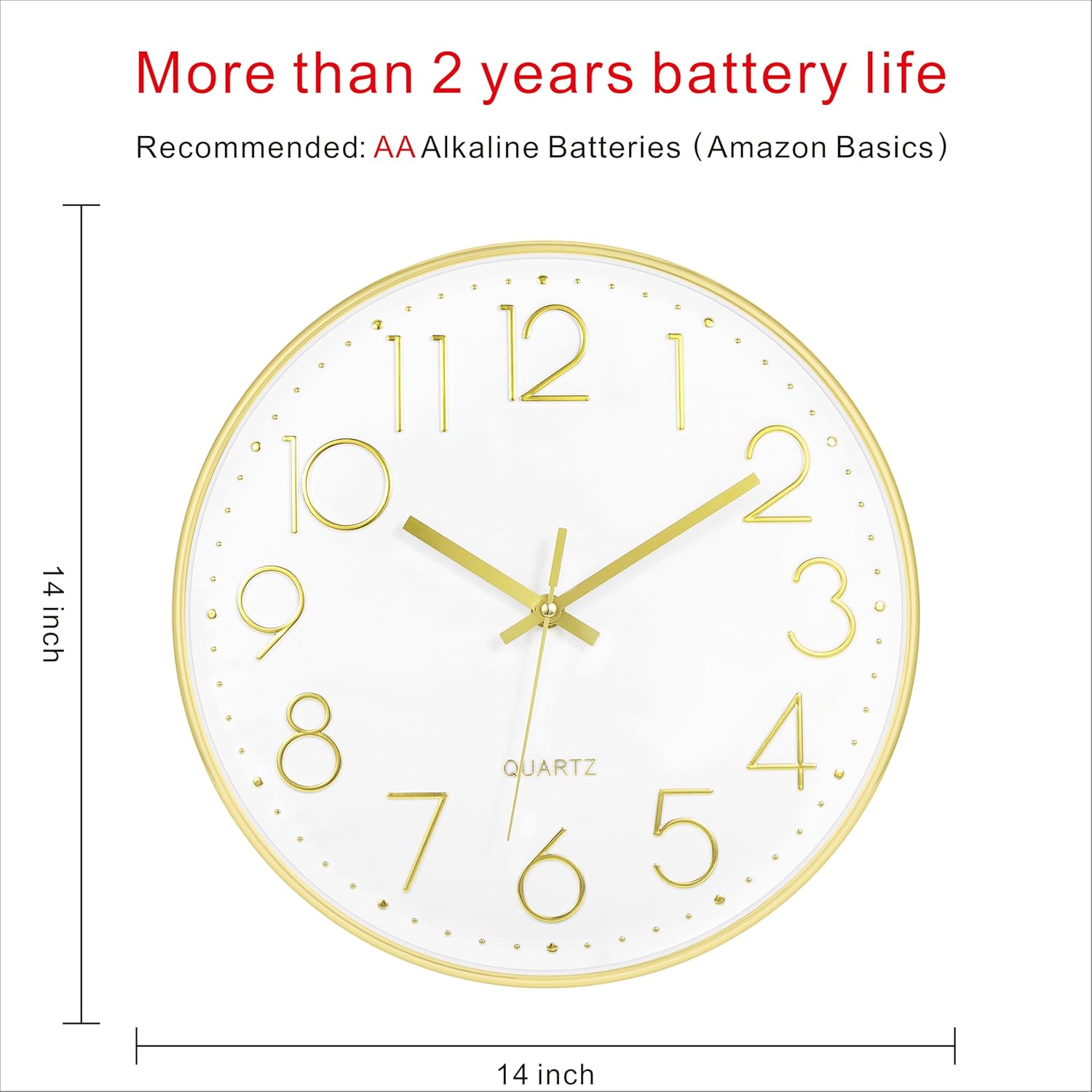 Battery Operated Luxe Beige Wall Clock — 14" - View 2