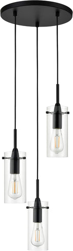 Modern Black Chandelier — 3-Light — Black