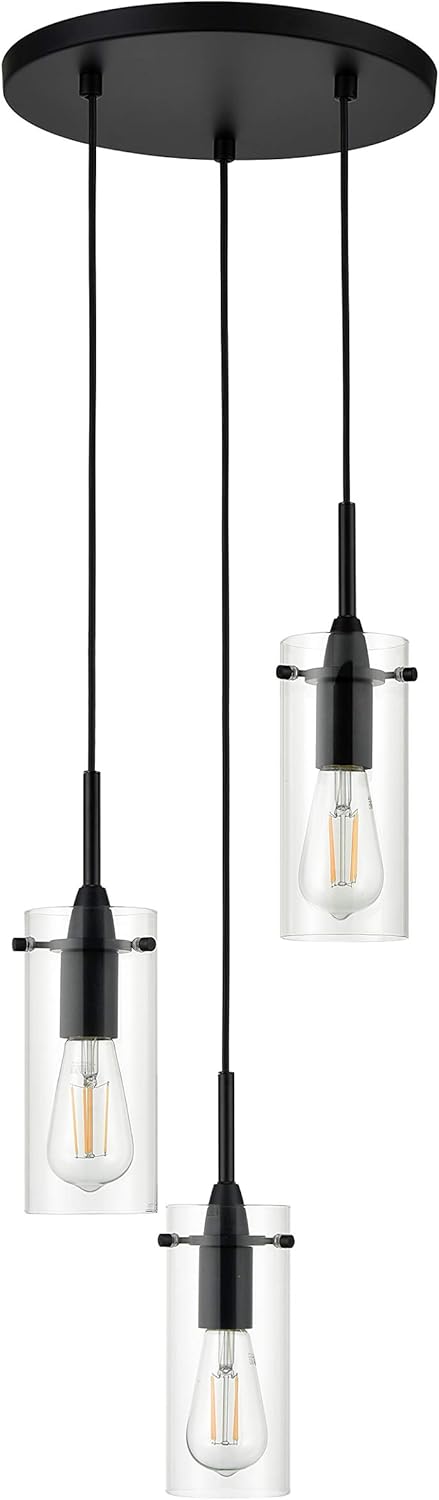 Modern Black Chandelier — 3-Light — Black