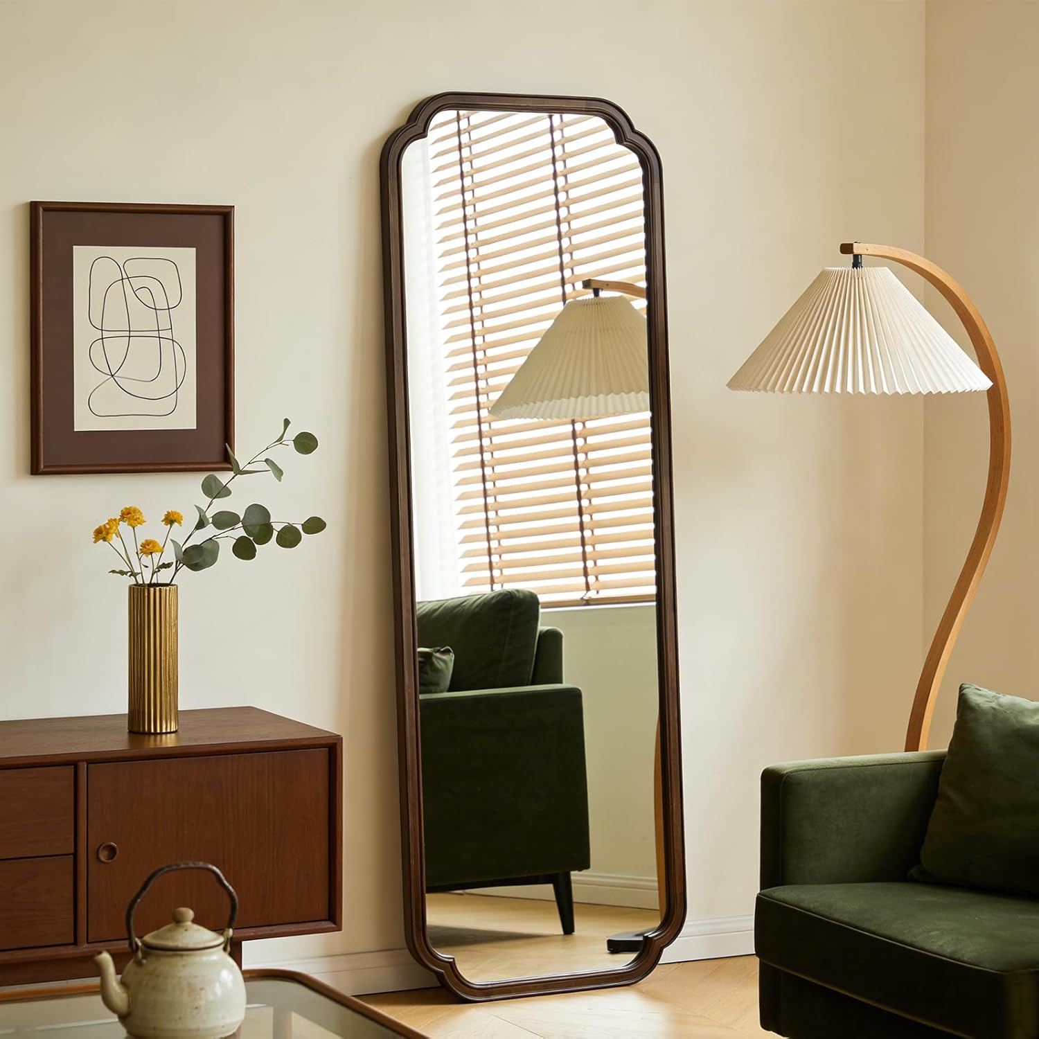 Farmhouse Beige Wall Mirror — 36" — Walnut