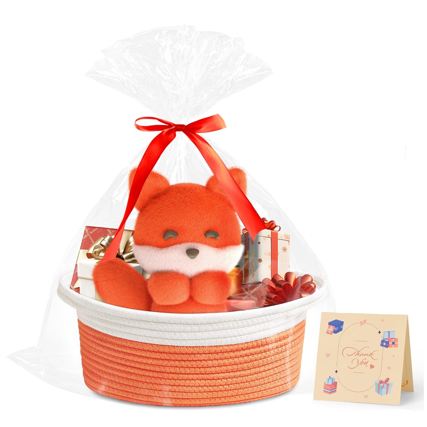 Boho Blue Woven Basket — 12" — white&orange