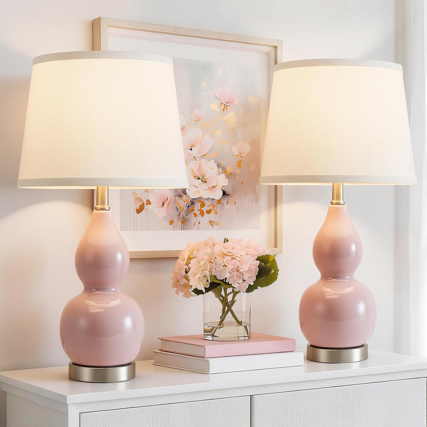 Modern Beige Nightstand Lamp — 18" — 22.63" Pink Gourd
