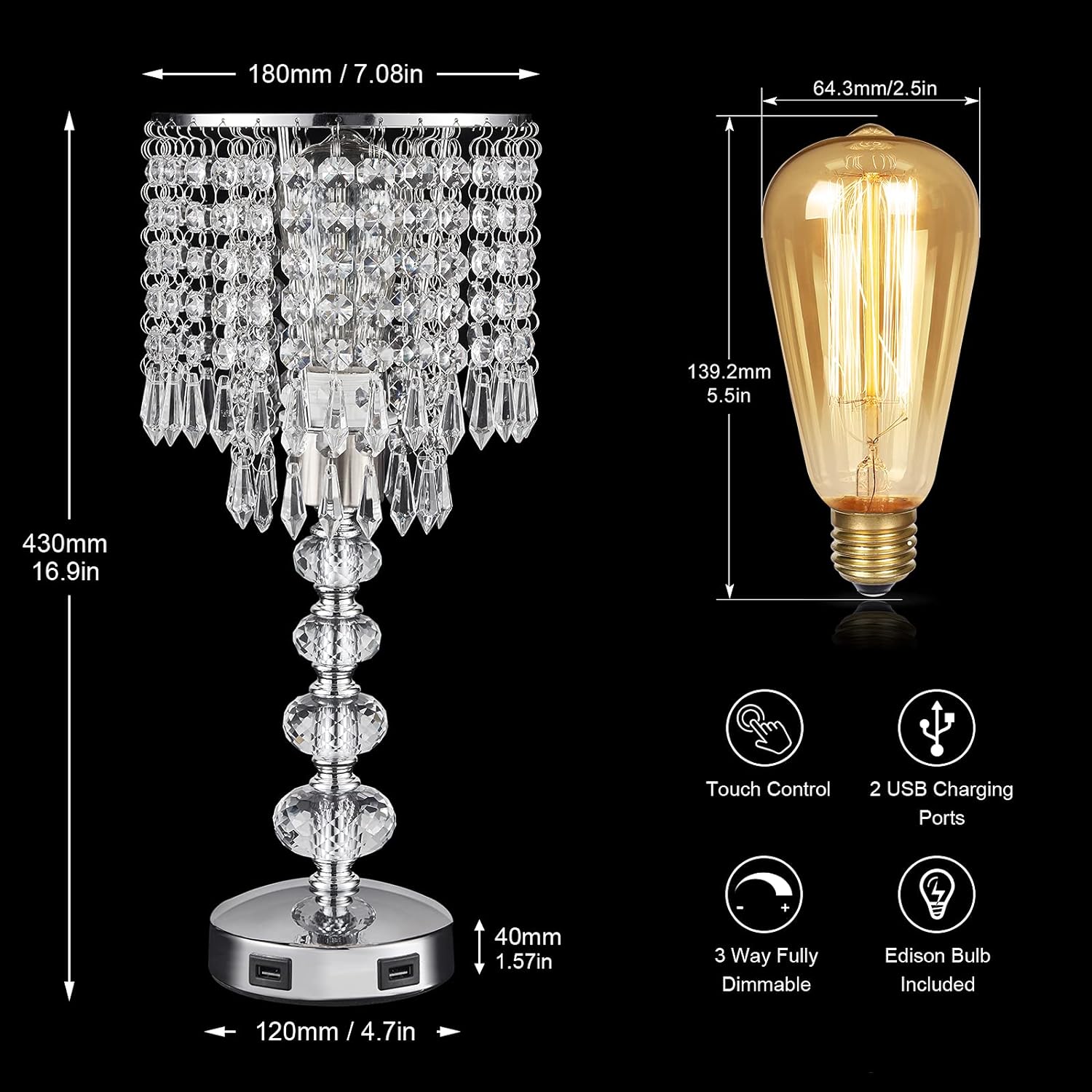Dimmable Luxe Gold Bedside Lamp - View 2