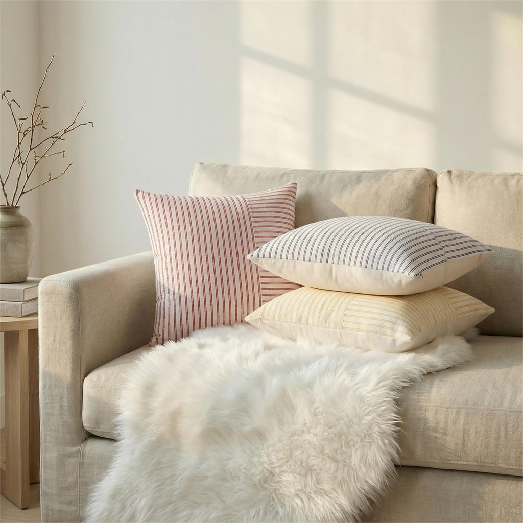 Linen Boho Beige Throw Pillow Cover — 18" - View 2
