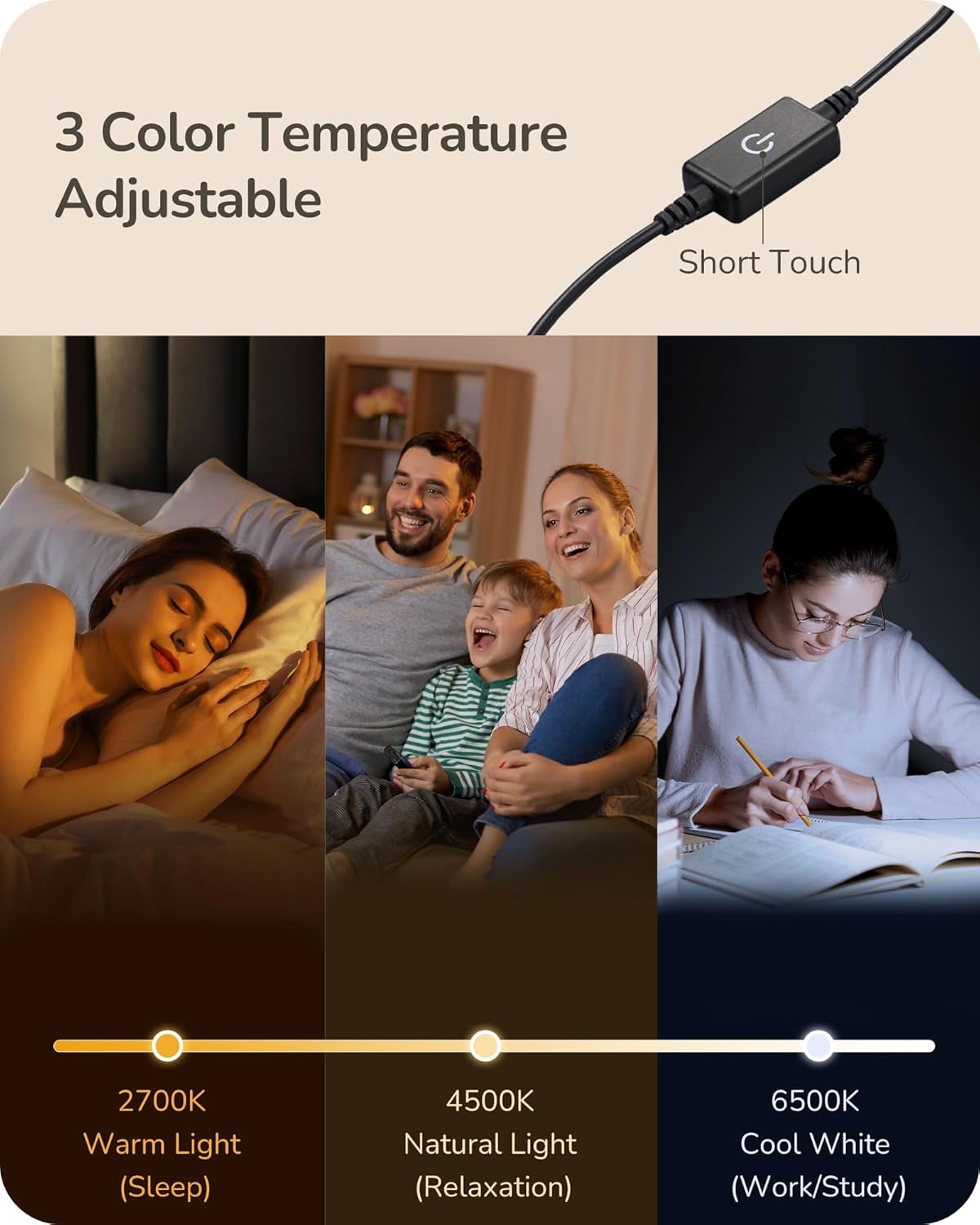 Dimmable Modern Black Bedside Lamp - View 3