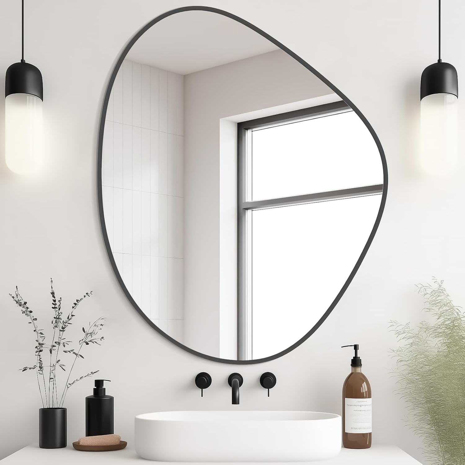 Luxe Black Wall Mirror — 28" — Black New
