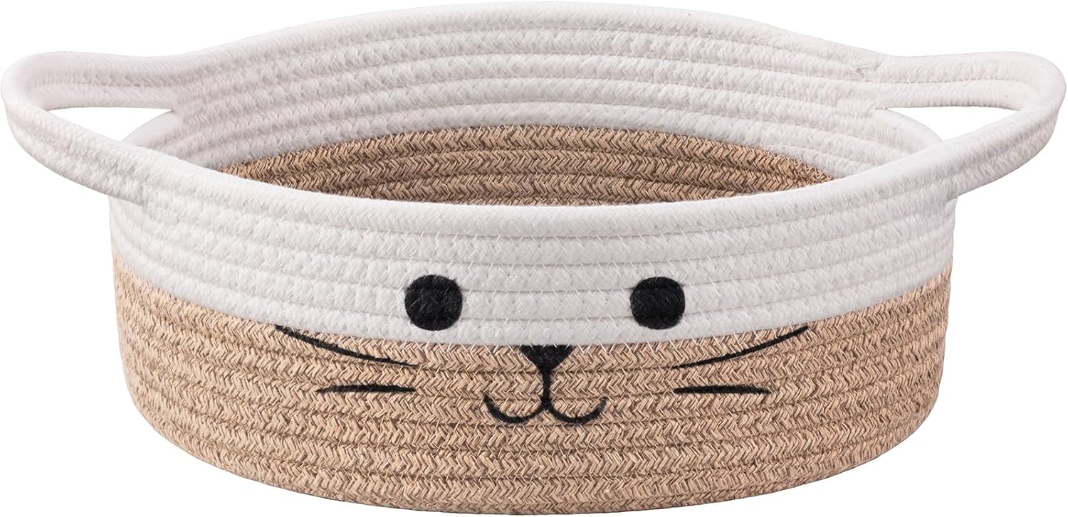 Boho Beige Storage Basket — 9.8" — White & Brown
