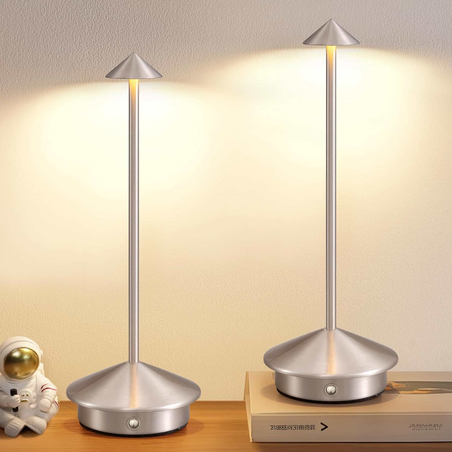 Cordless Modern Black Desk Lamp — Set of 2 — Brushed Nickel (2 Pack)