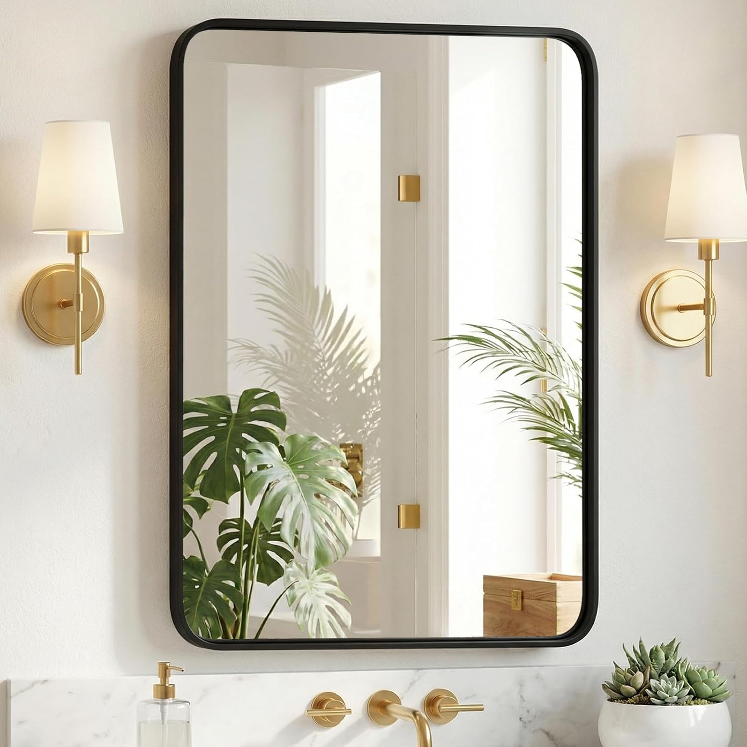 Framed Luxe Black Wall Mirror — 40" — Black-rect