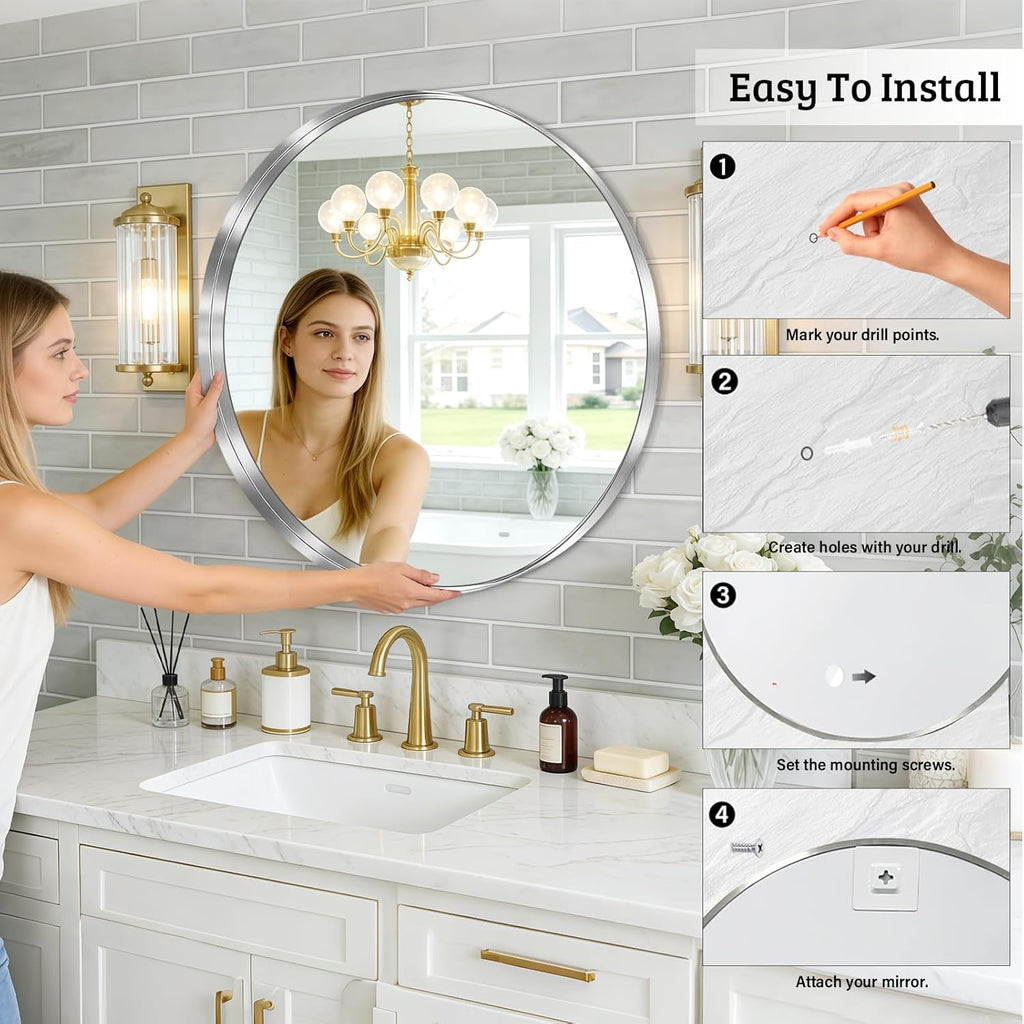 Framed Metal Round Mirror — 28" - View 9