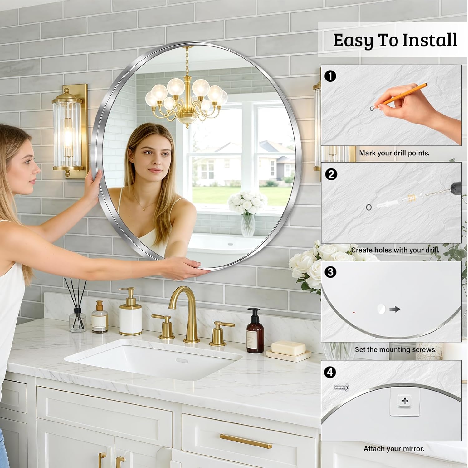 Framed Metal Round Mirror — 28" - View 9