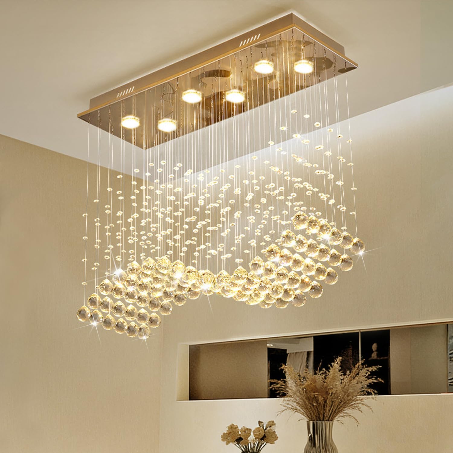 Rectangular Luxe Gold Chandelier — 23.6" — 03-Gold L23.6" x W9.8" x H27.6"
