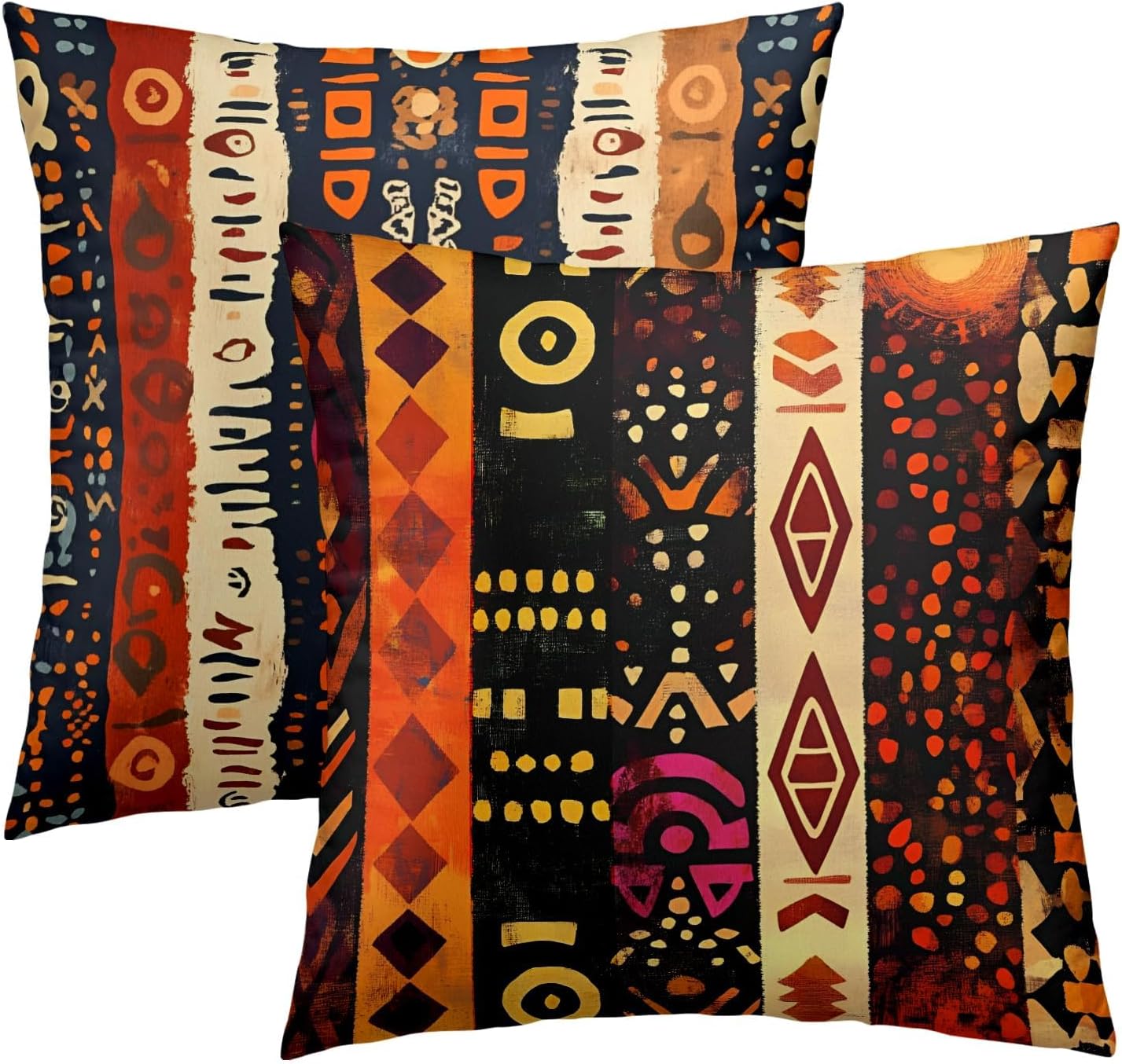 Boho Black Throw Pillow Cover — 18" — Tribal Art