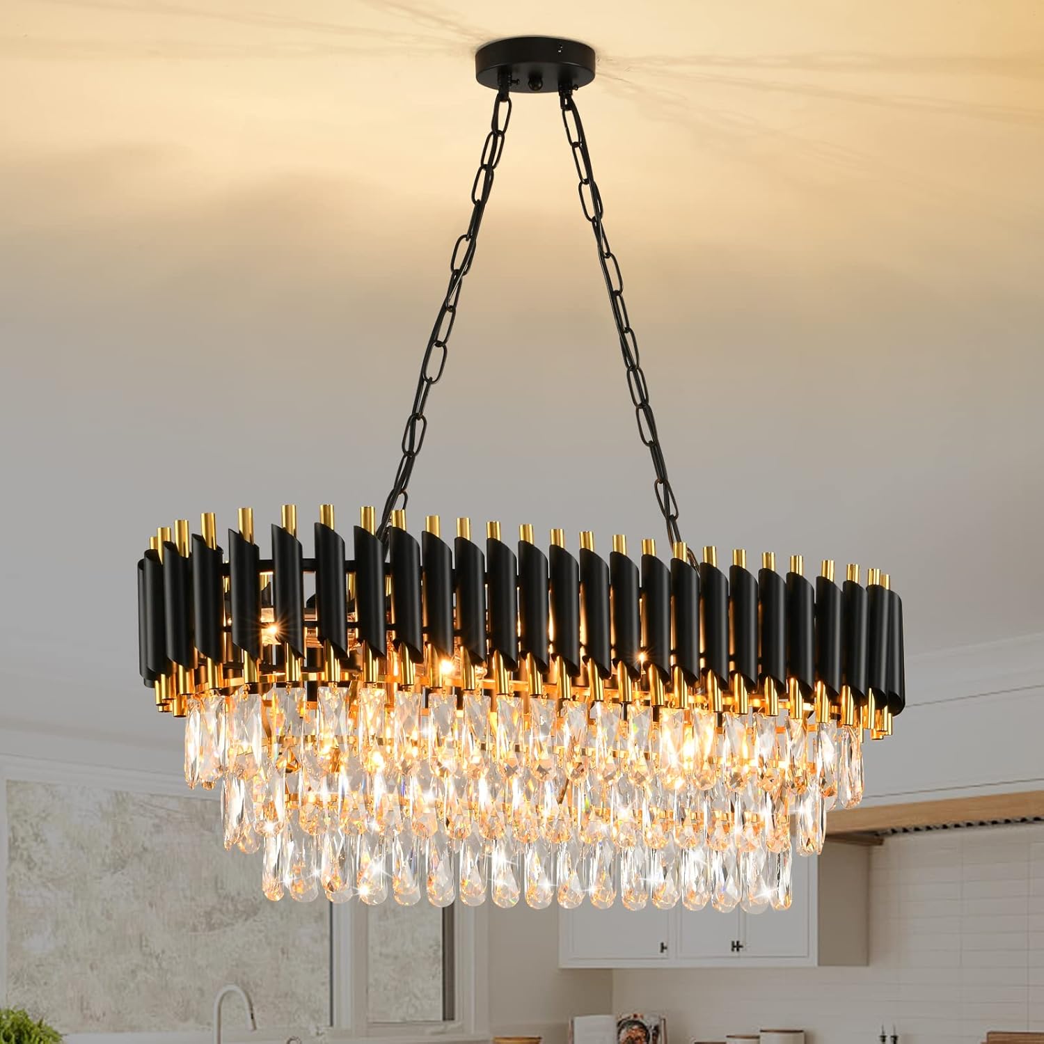 Round Luxe Black Chandelier — 5-Light — Black and Gold long