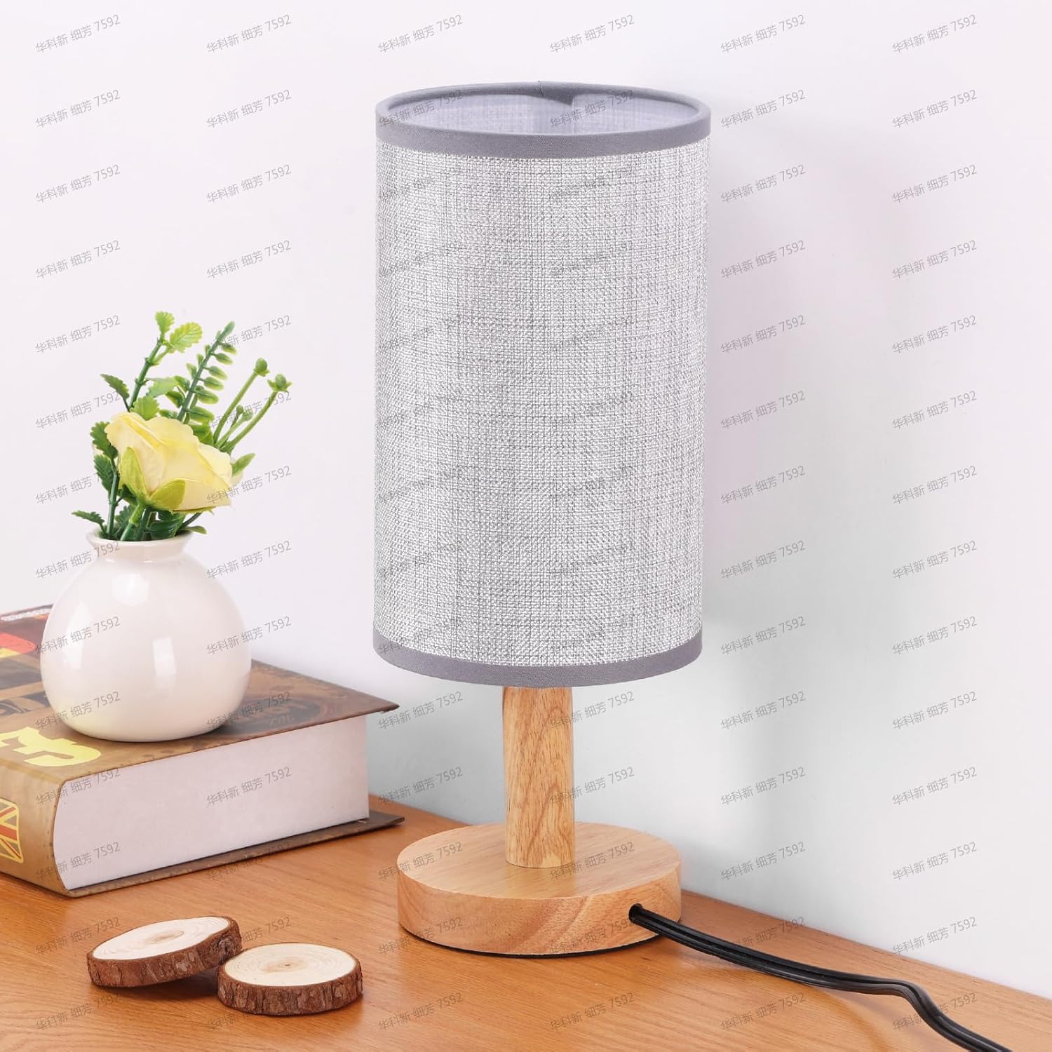 Linen Modern Fabric Desk Lamp — Set of 1 — Gray-Round-set of 1