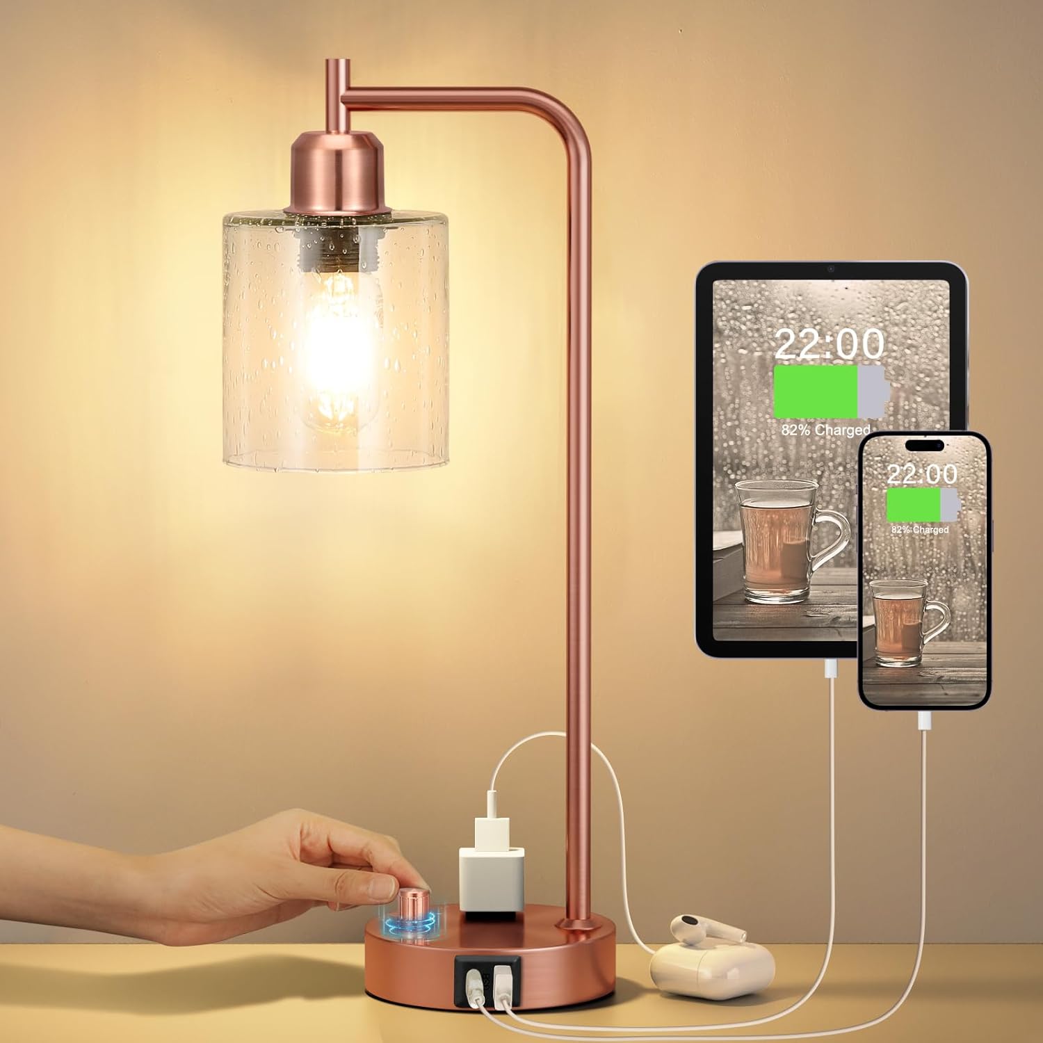Dimmable Brown Nightstand Lamp — Copper