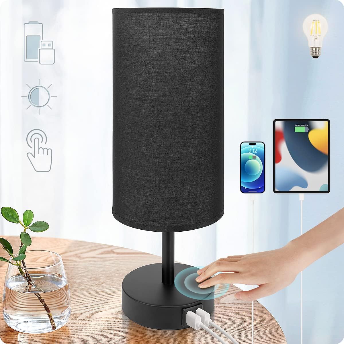 Dimmable Black Nightstand Lamp — Black