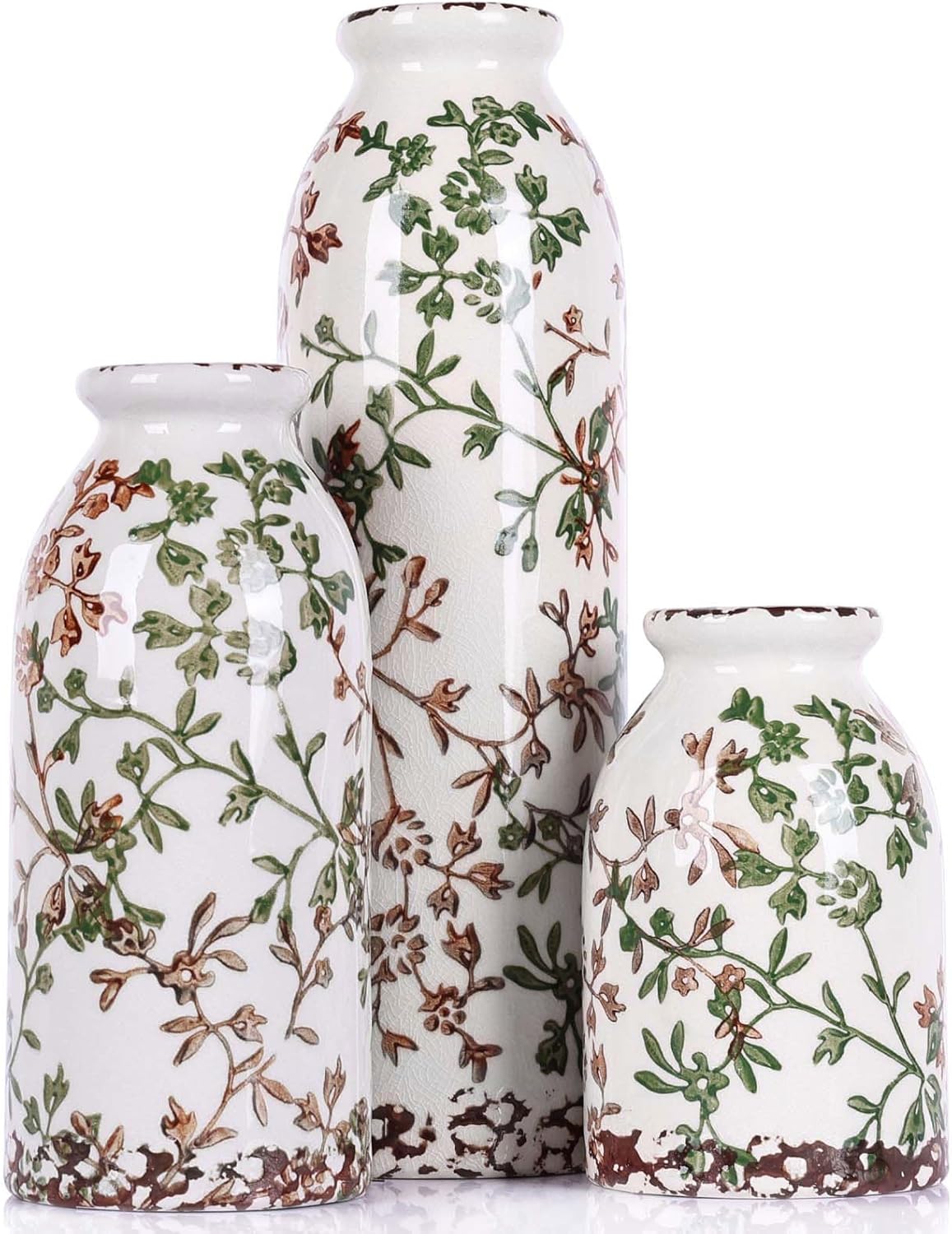 Farmhouse Beige Decorative Vase — Set of 3 — Green