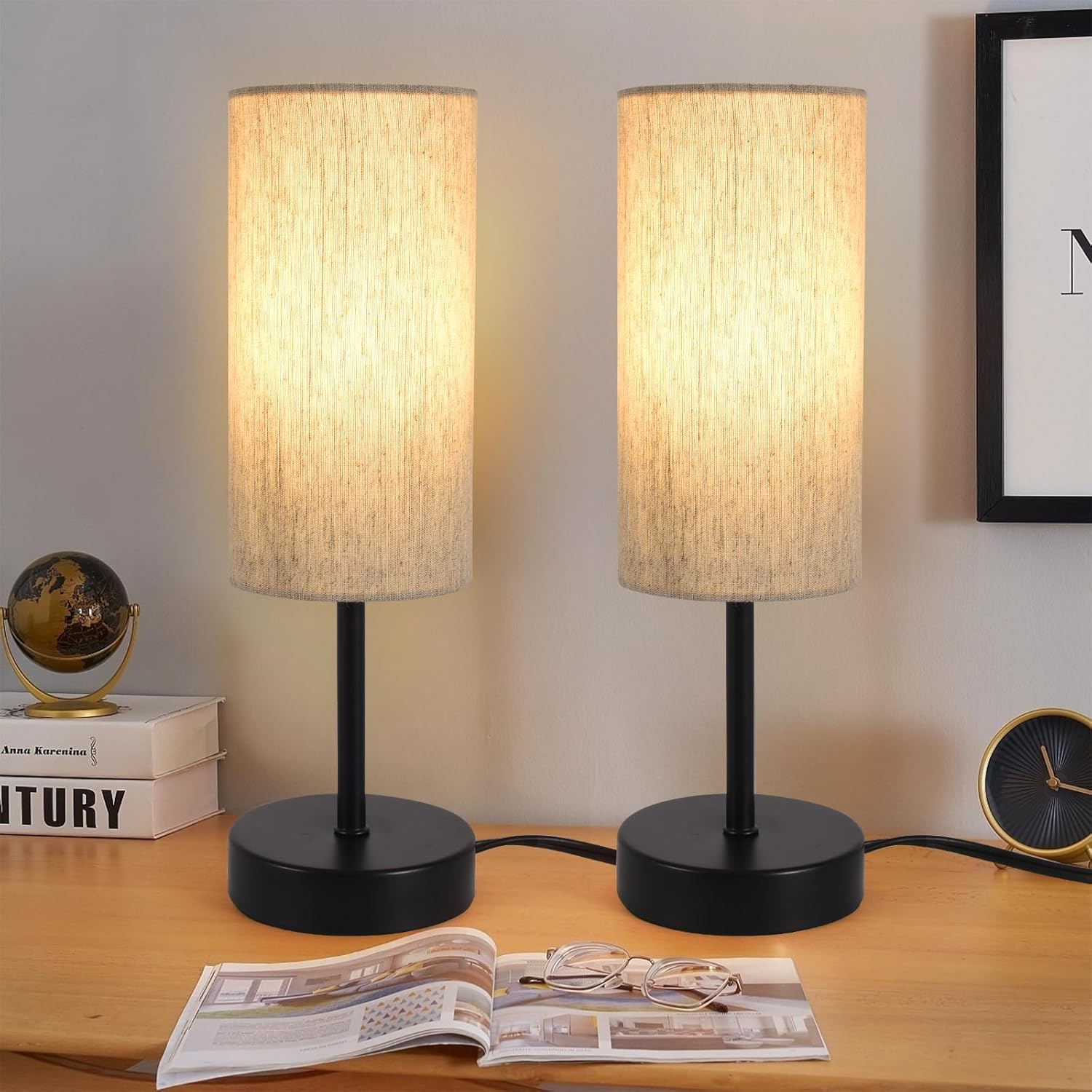 Linen Modern Beige Desk Lamp — 2 Pack Beige-Black