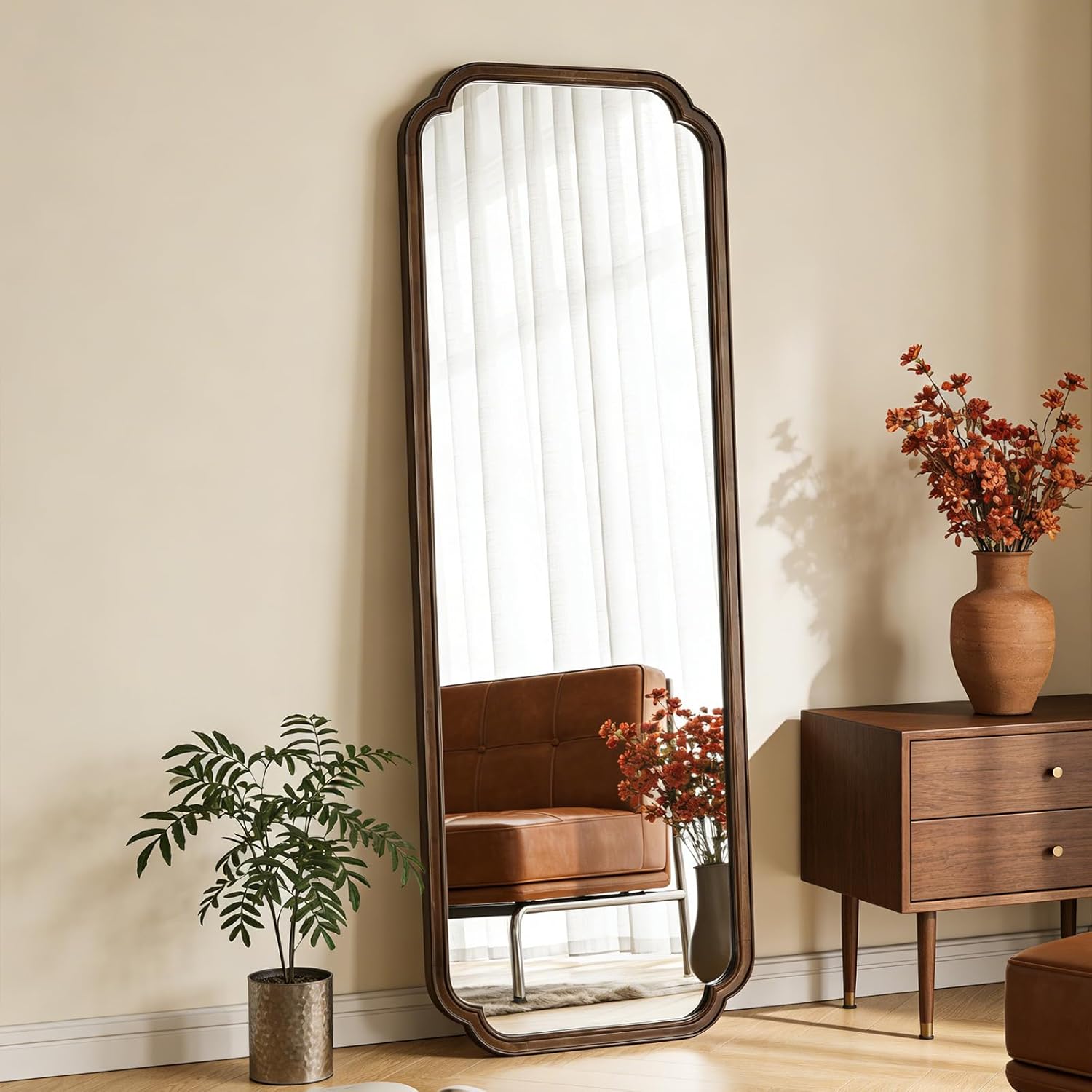 Farmhouse Beige Wall Mirror — 36" — Walnut