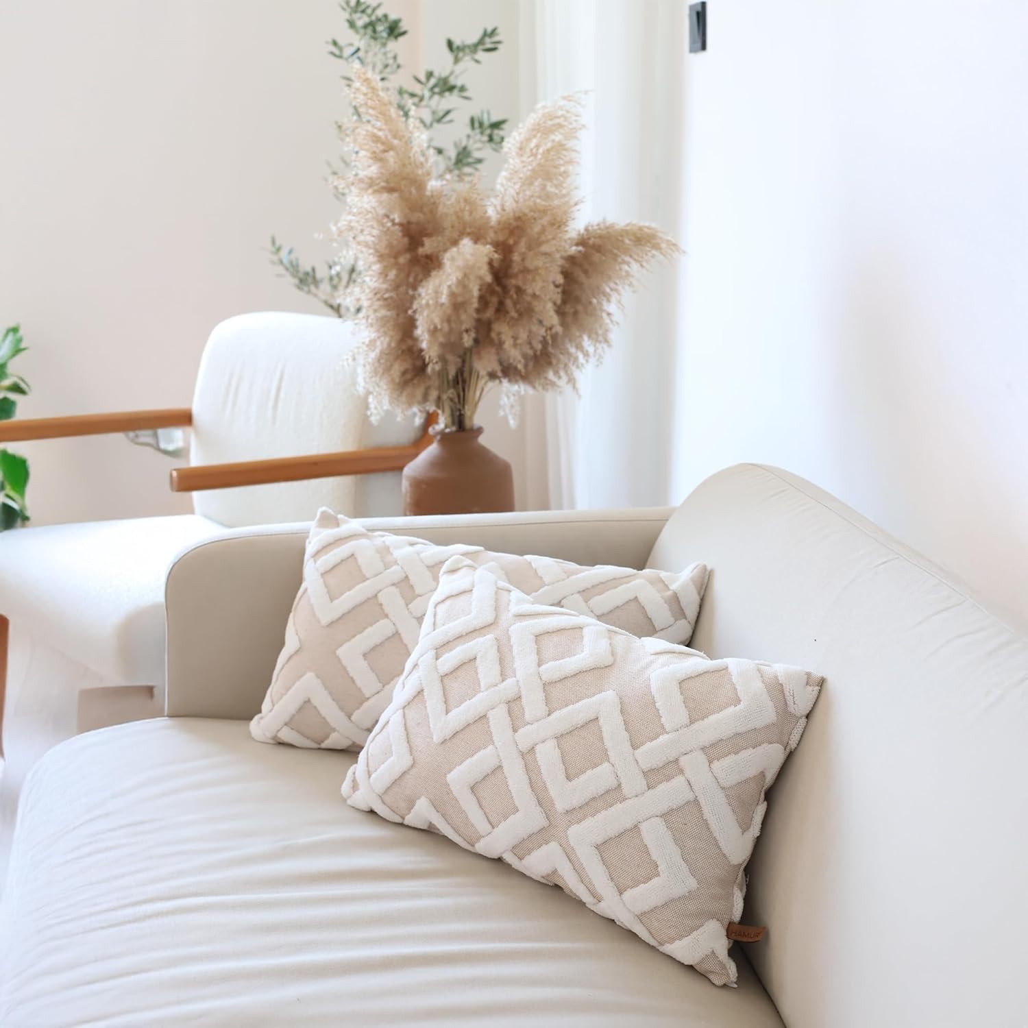 Boho Beige Throw Pillow Cover — 18" — Beige