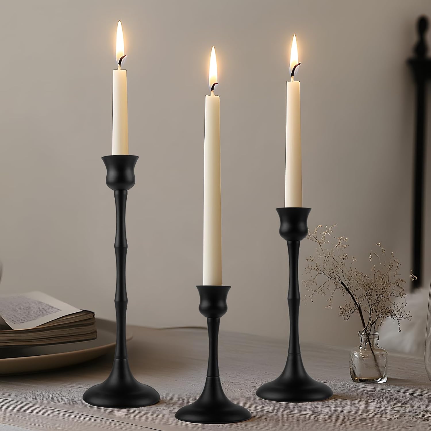 Vintage Black Candle — Set of 3 — Black