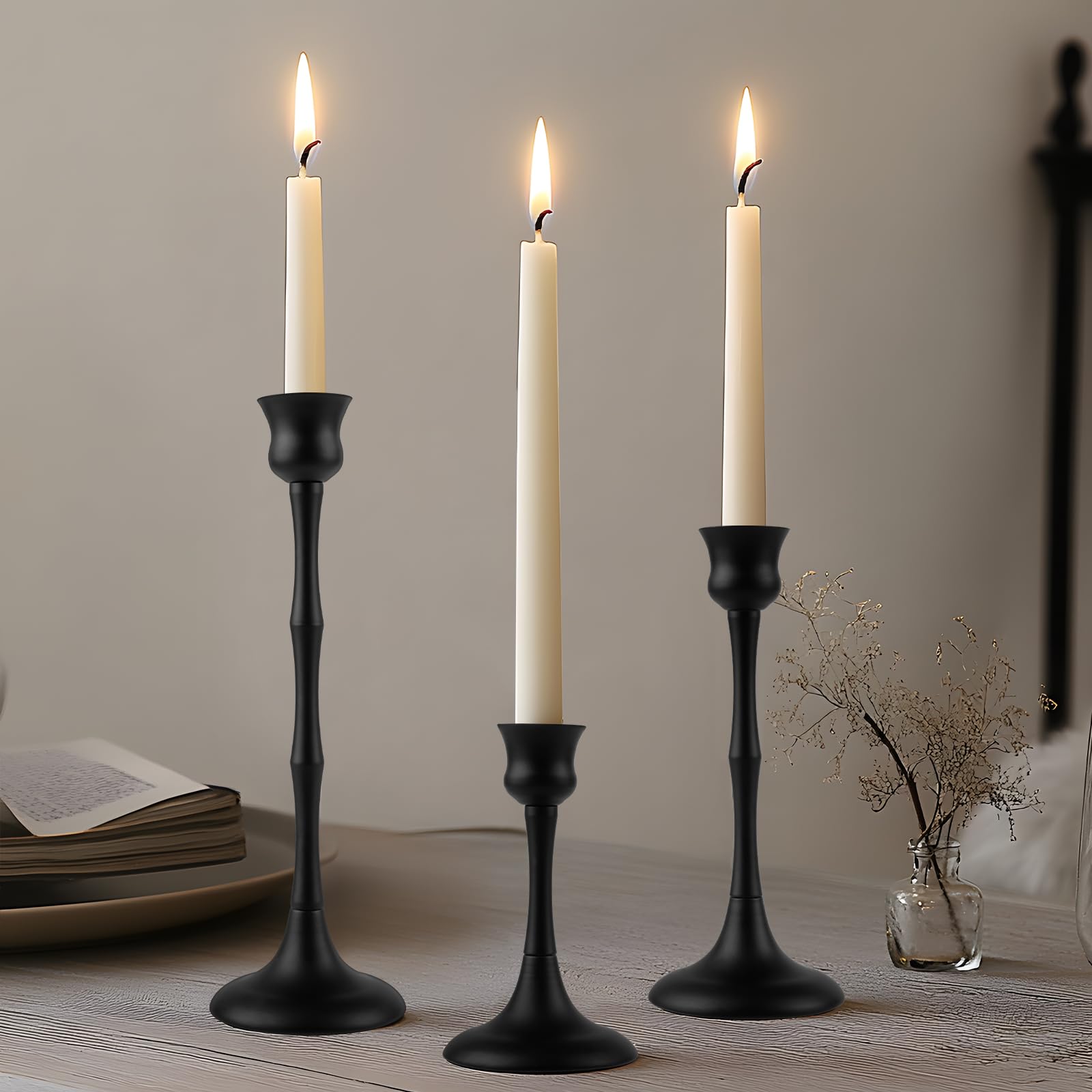 Vintage Black Candle — Set of 3