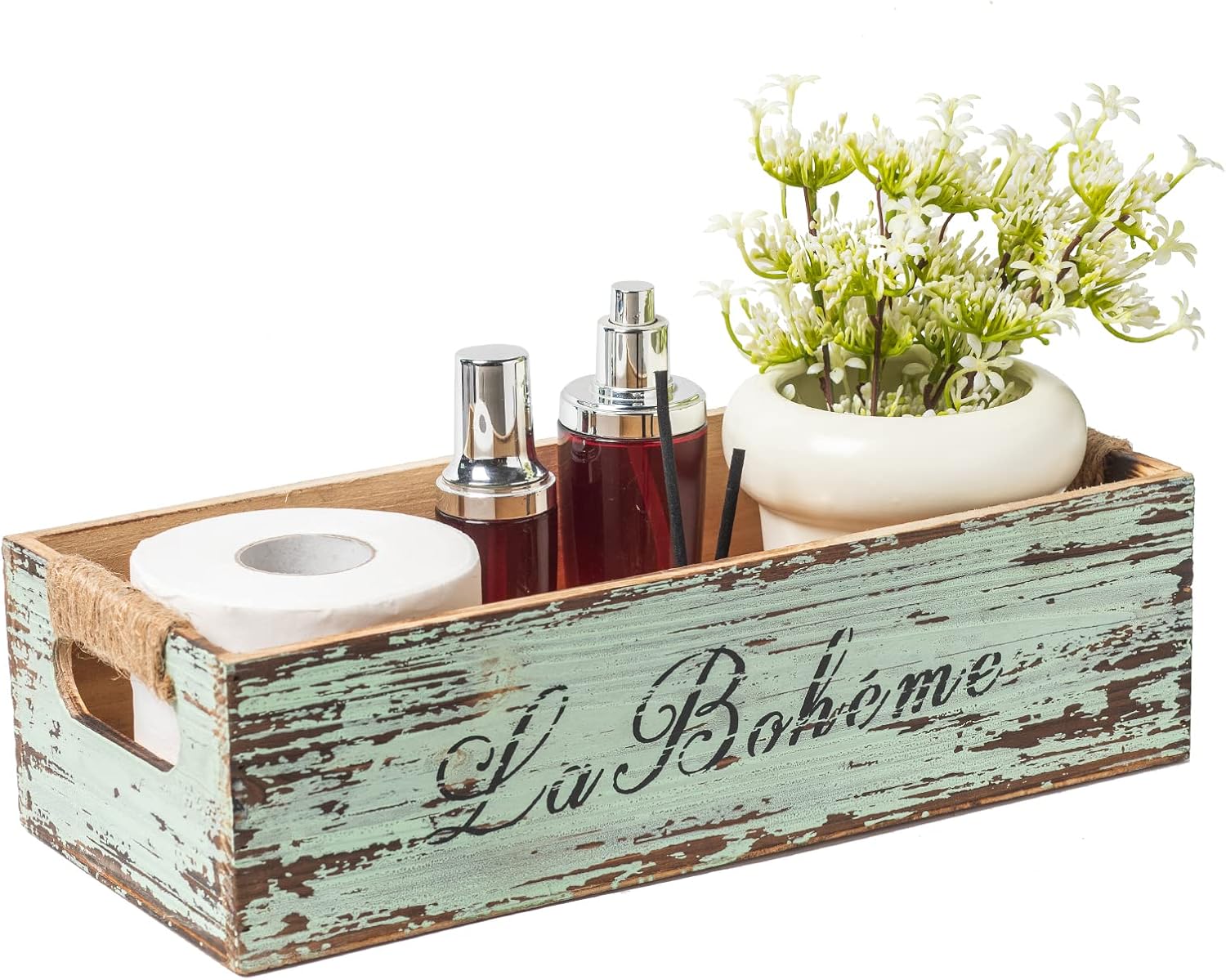 Vintage Farmhouse Brown Basket — Distressed Green