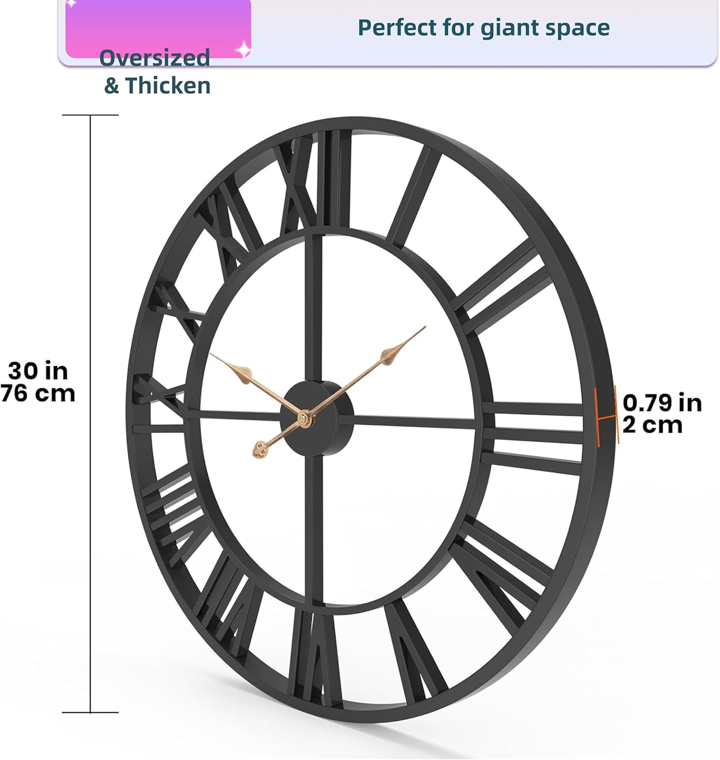 Oversized Farmhouse Black Clock — 30" - View 2