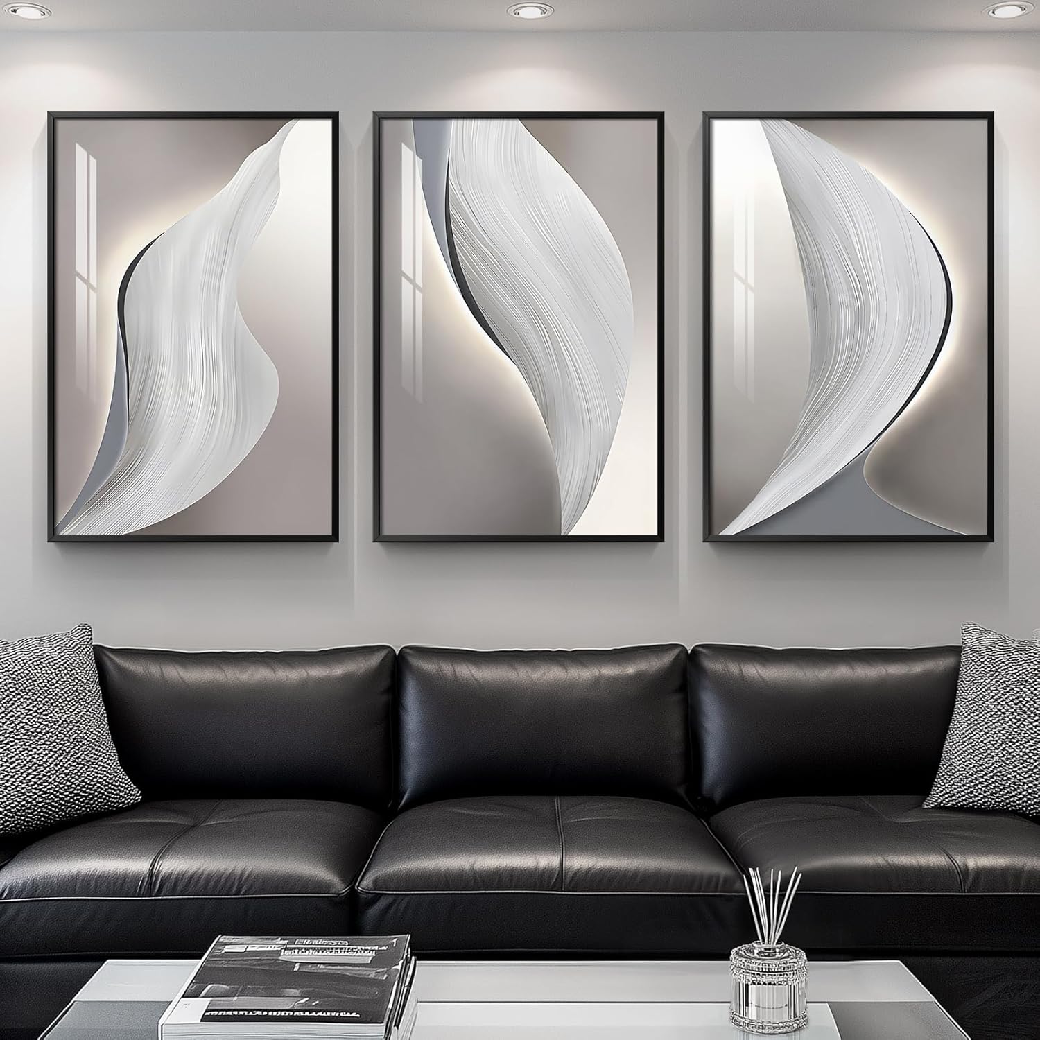 Framed Luxe Black Wall Decor — 36" — 36" H x 24" W x 3Pcs