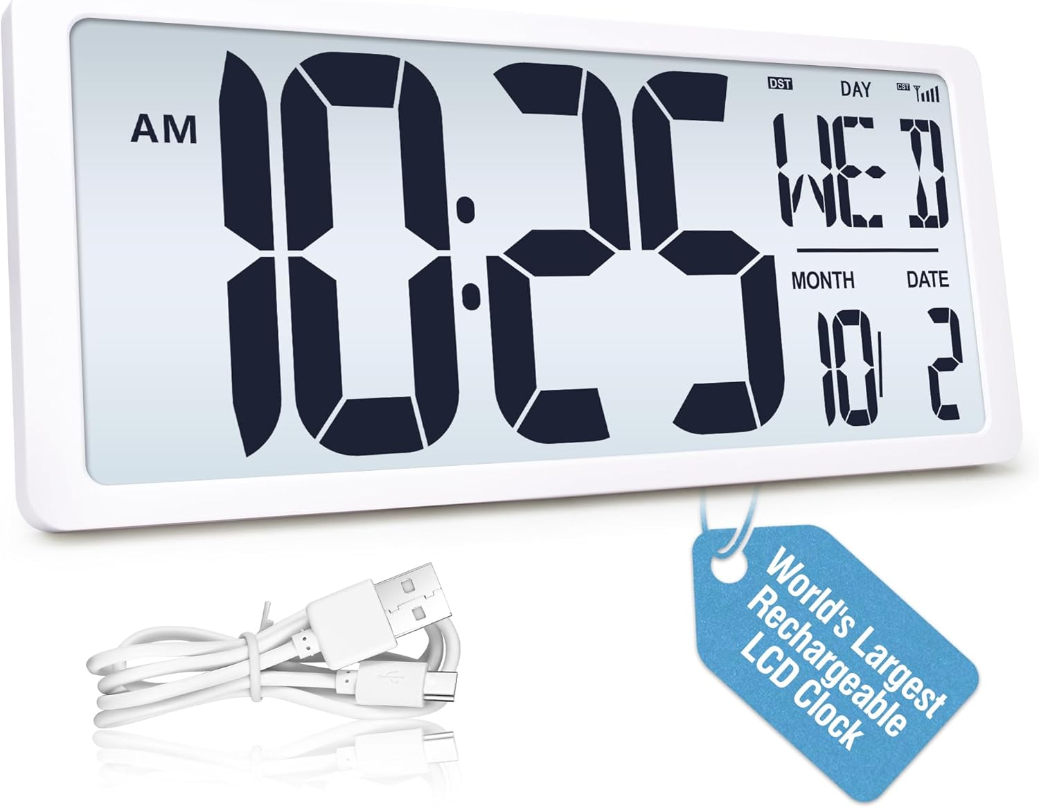 Rechargeable Mid-Century Black Wall Clock — 4.6" — 18.44"（rechargeable/Atomic/Backlight）