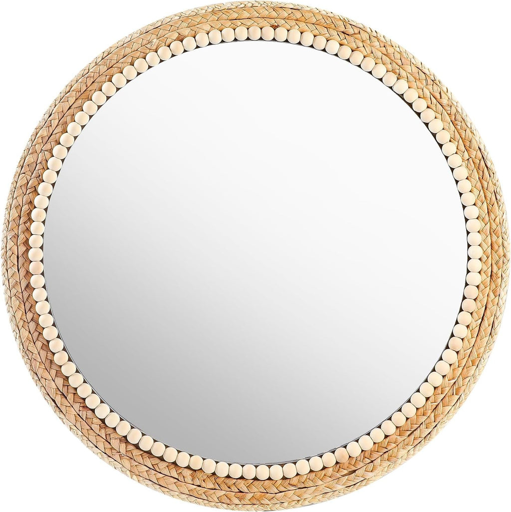 Round Boho Wood Wall Mirror — 15" — 21 Inch Wood