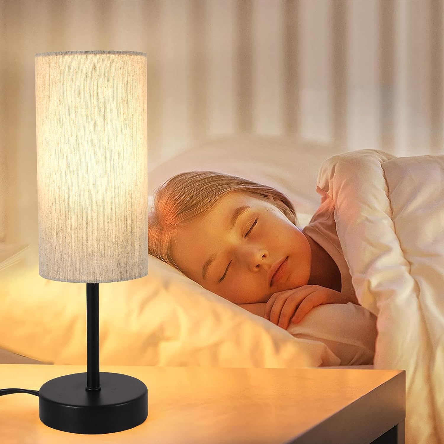Linen Modern Beige Desk Lamp - View 4