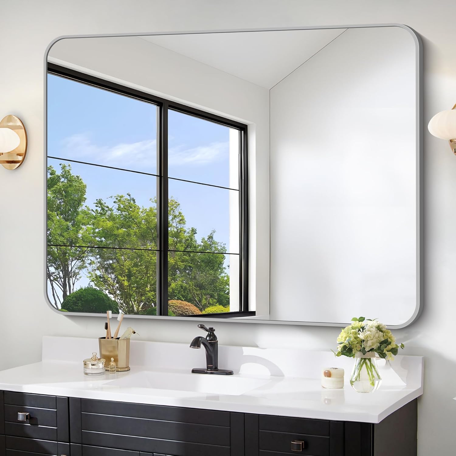 Black Wall Mirror — 24" — Silver