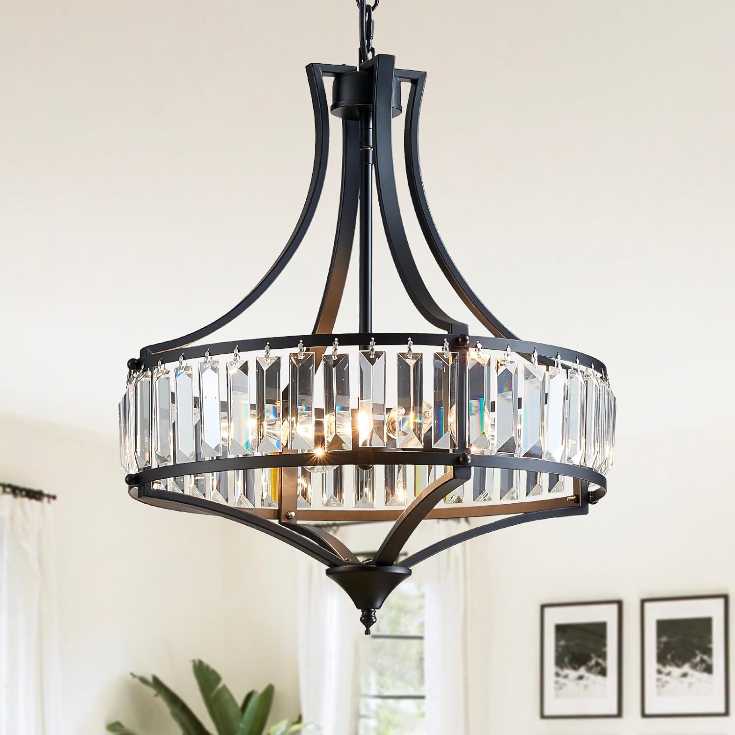 Round Farmhouse Black Chandelier — 6-Light — 15.7” Black 4-Light