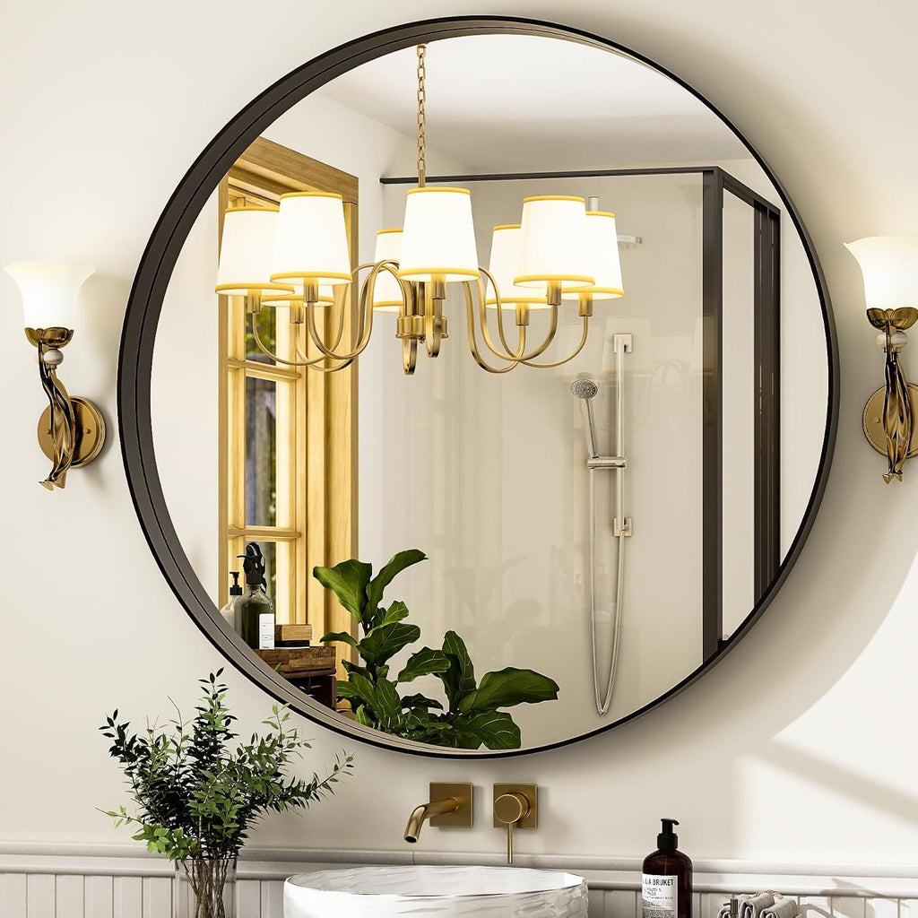 Round Modern Black Mirror — 24" - View 2
