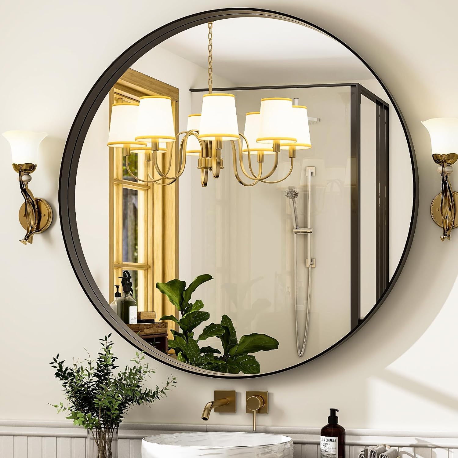 Round Modern Black Mirror — 24" - View 2