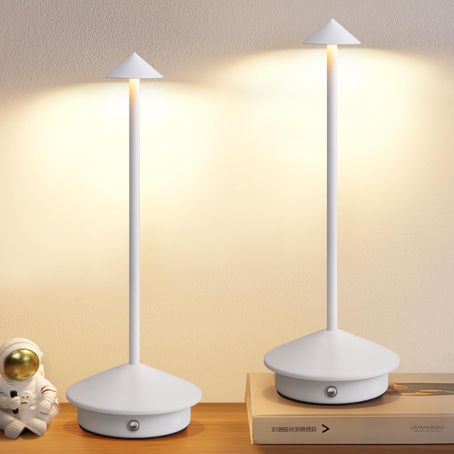 Cordless Modern Black Desk Lamp — Set of 2 — White (2 Pack)