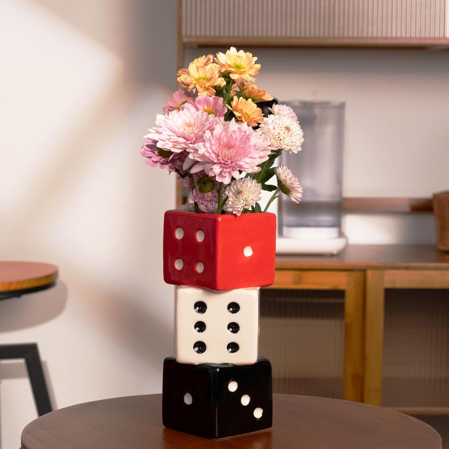 Modern Black Vase — Set of 3 — Red, White and Black Dice Vase