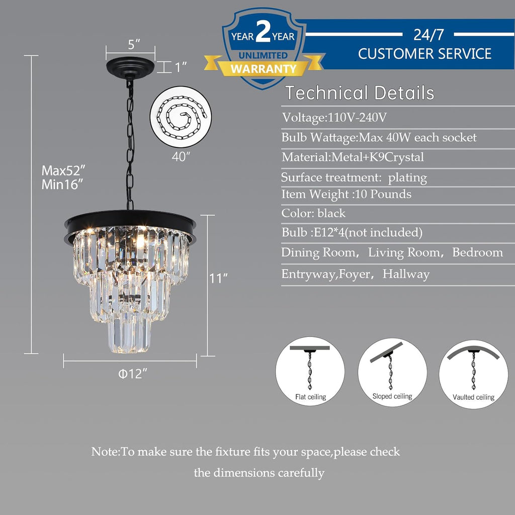 Luxe Black Chandelier — 12" - View 5