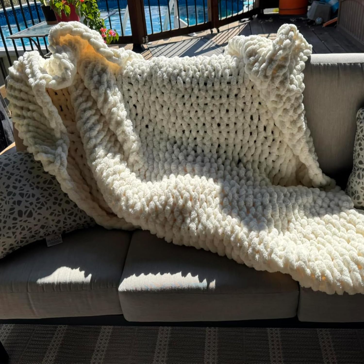 Knit Farmhouse Beige Throw Pillow — 50" — White
