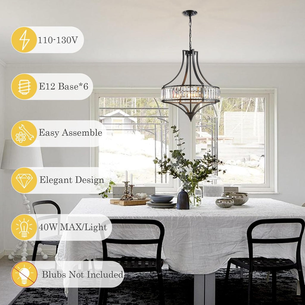Round Farmhouse Black Chandelier — 6-Light - View 4