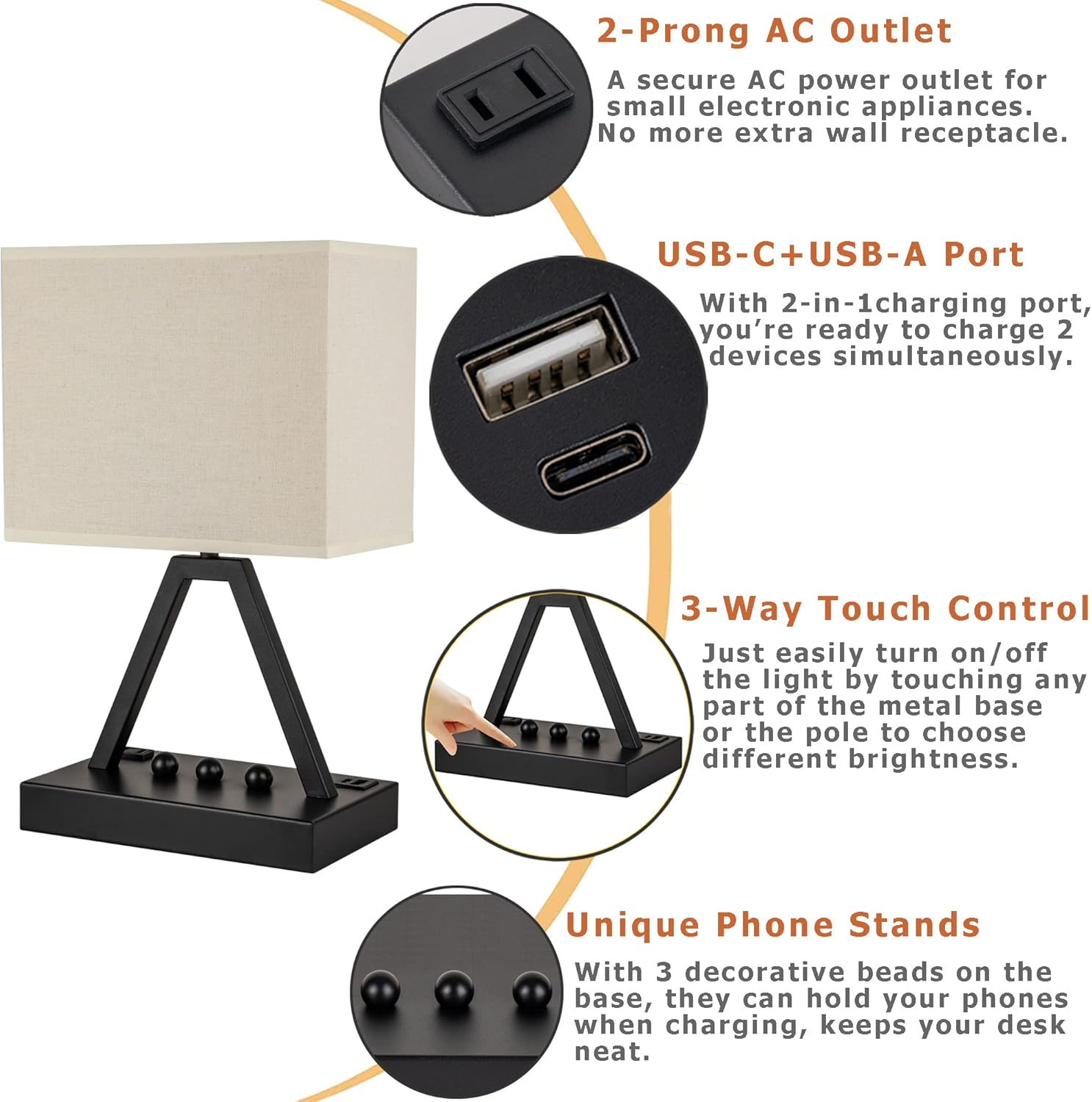 Dimmable Black Bedside Lamp - View 3