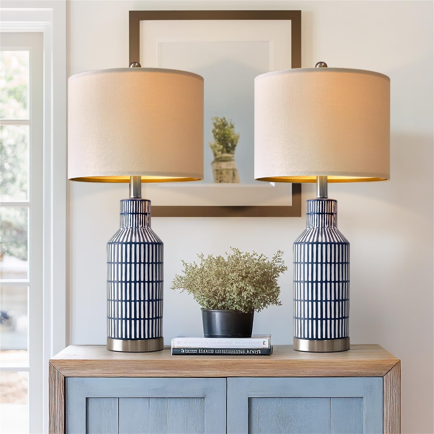 Farmhouse Black Bedside Lamp — 25" — Blue