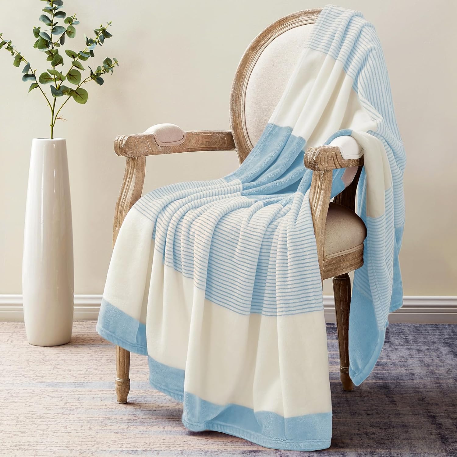 Beige Throw Pillow — 60" — Light Blue/Cream