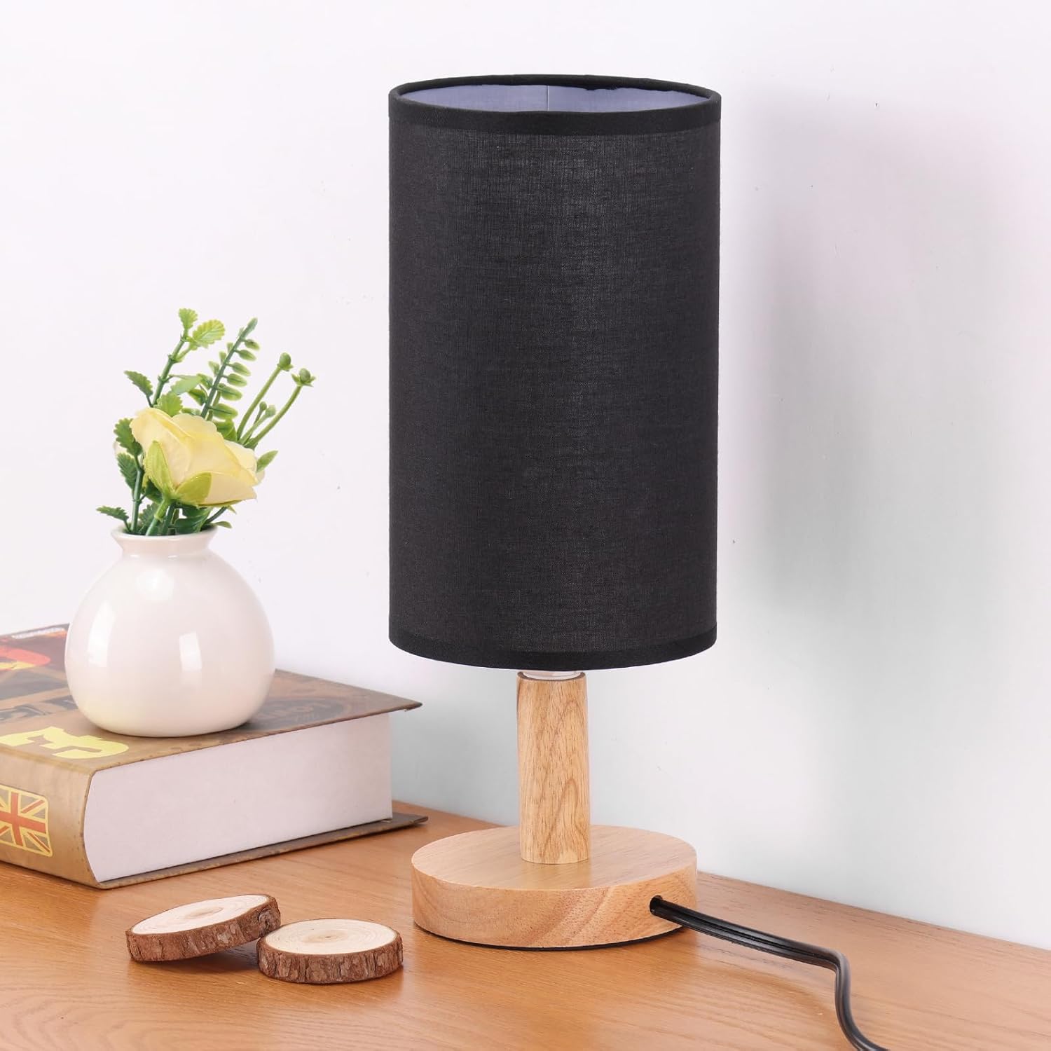 Linen Modern Fabric Desk Lamp — Set of 1 — Black-Round-set of 1